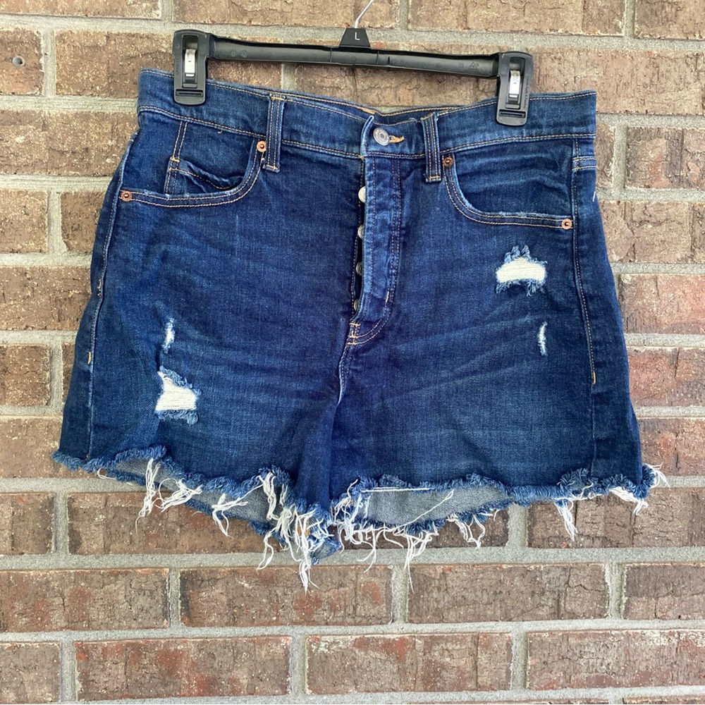 Old Navy Dark Blue Distressed Jean Shorts